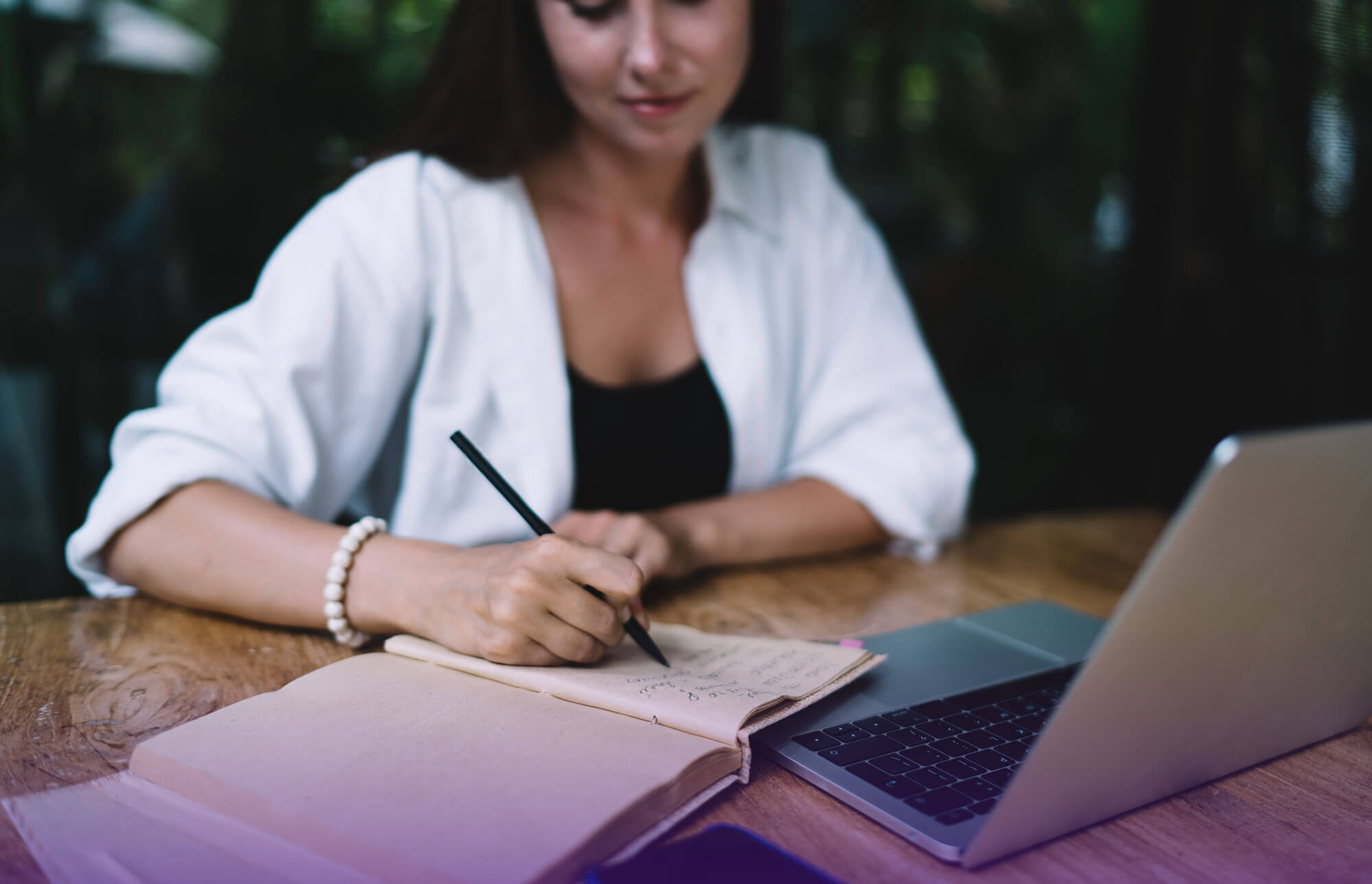 mindful woman journaling analog - image